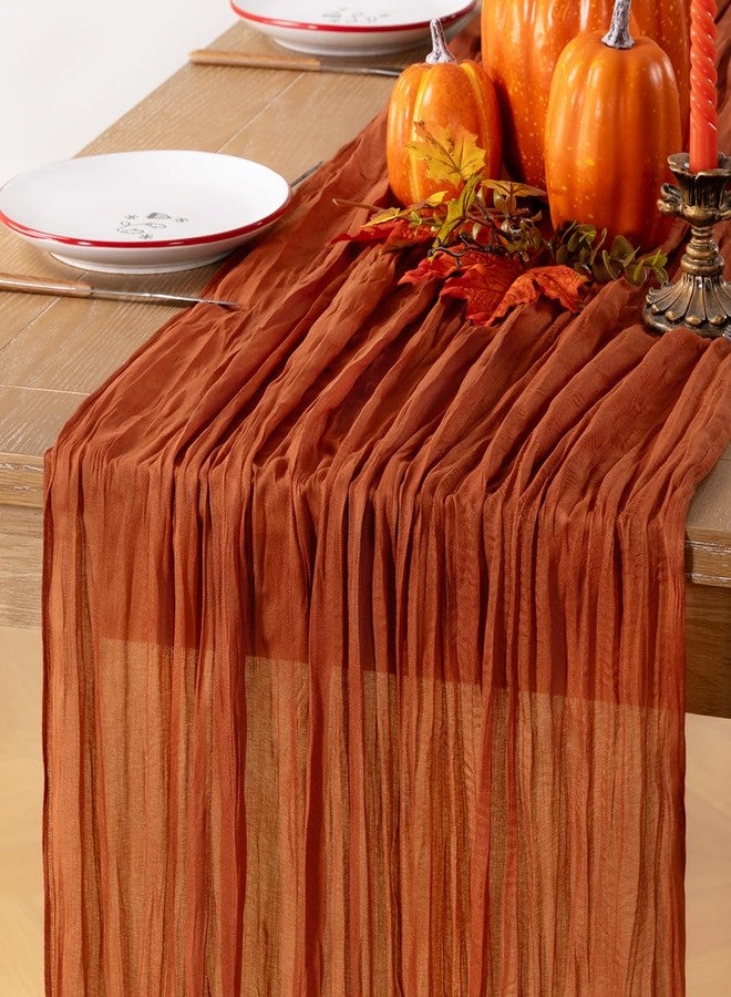 LINXTAR Fall Table Runner Terracotta Cheesecloth Table Runner 10FT Farmhouse Table Runners 120 Inches Table Decor Thanksgiving Dining Room Centerpiece Wedding Boho Baby Shower Birthday - Image 1